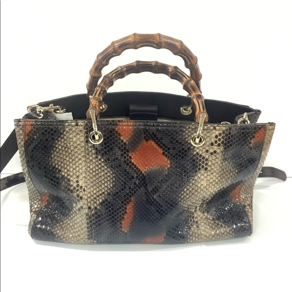 Gucci Ombre 323660 Python Bamboo Convertible Purse Handbag Multi color
